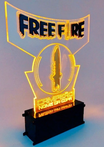 Luminária Ou Troféu Free Fire Personalizado Com Led 15x15cm